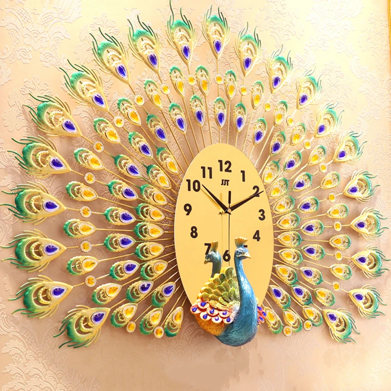 85*66 см красивые роскошные 3D павлин настенные часы 3D большой JJT Art Co Ltd