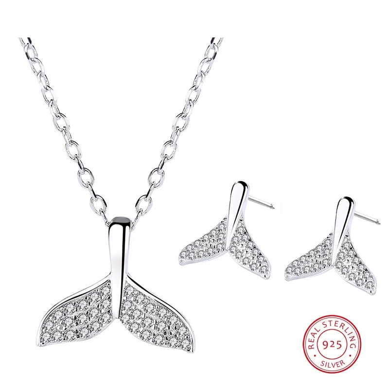 100% Sterling Silver Jewellery Necklace With Earring Women Wedding Dolphin Mermaid Tail Jewelry, White 
100% Sterling Silver Jewellery Necklace With Earring Women Wedding Dolphin Mermaid Tail Jewelry, White