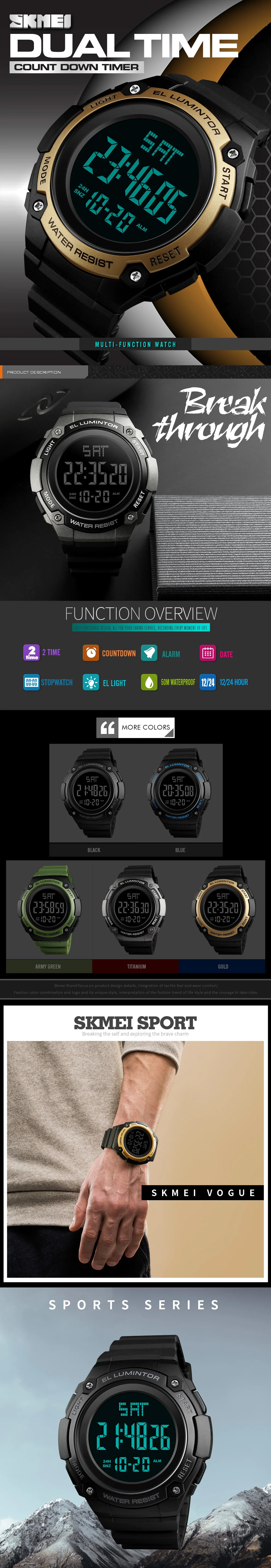 SKMEI 1346 Men Wholesale Watches in Bulk Waterproof Sport Digital Wrist Watch