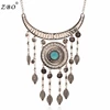 European and American retro exaggerated bohemian national style turquoise leaves tassel necklace