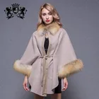 Gold fox fur collar and cuff women double face wool coats for winter
