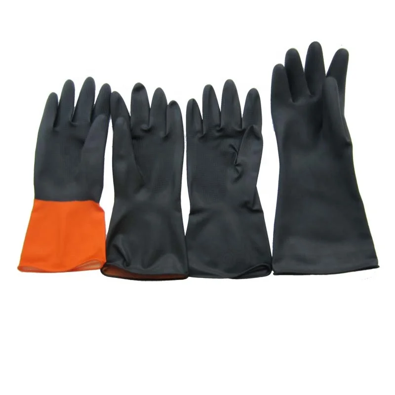 2 Pairs Heavy Duty Industrial Latex Rubber Gloves Acid Resistant Black 60cm