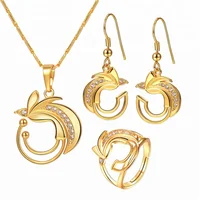 

U7 Papua New Guinea Necklaces Earrings Ring 18K Gold Plated PNG Paradise Bird Jewelry Set for Women