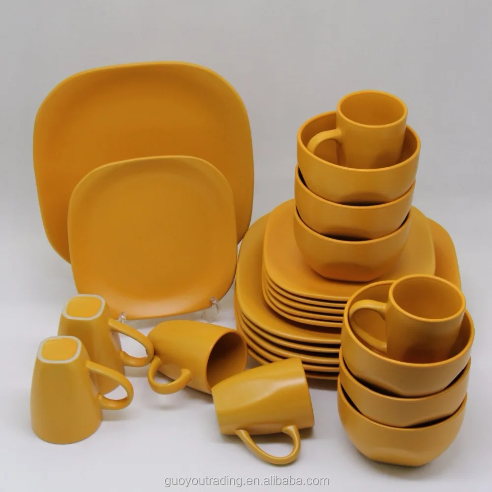 24 pc square shape ceramic dinner set with color packing, Matte color stoneware dinner set