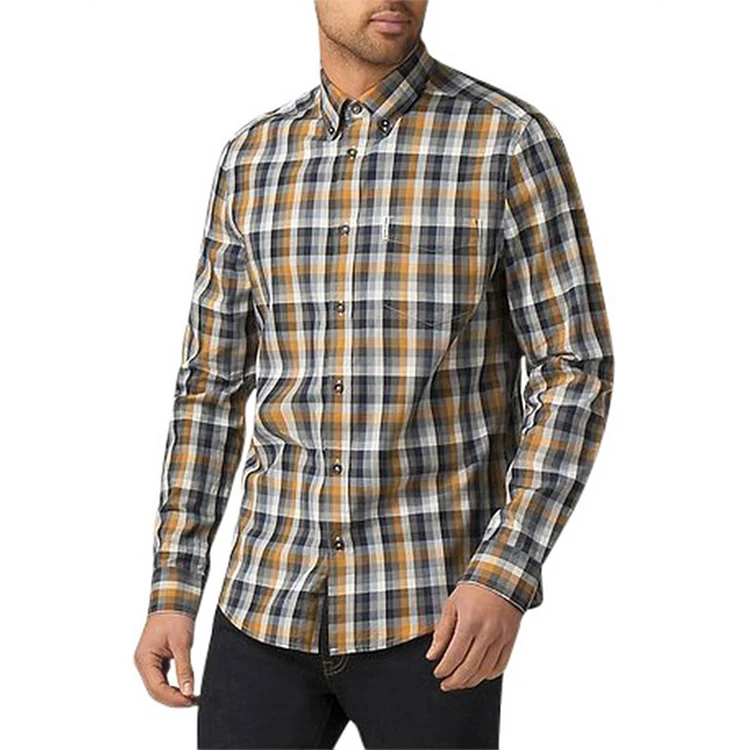 China factory OEM fashionable shirt gold gingham check casual shirt men, Can be customized
China factory OEM fashionable shirt gold gingham check casual shirt men, Can be customized