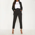 Fashion casual women trousers high waisted belt tapered pants with pockets