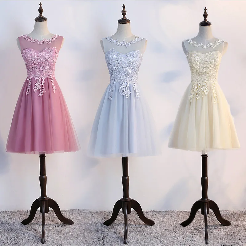 2019 Hot Sale Elegant Bridesmaid dresses Sleeveless Lace Tulle Short Ropa Evening Dresses Party Dresses Women Clothes, Grey;red
2019 Hot Sale Elegant Bridesmaid dresses Sleeveless Lace Tulle Short Ropa Evening Dresses Party Dresses Women Clothes, Grey;red