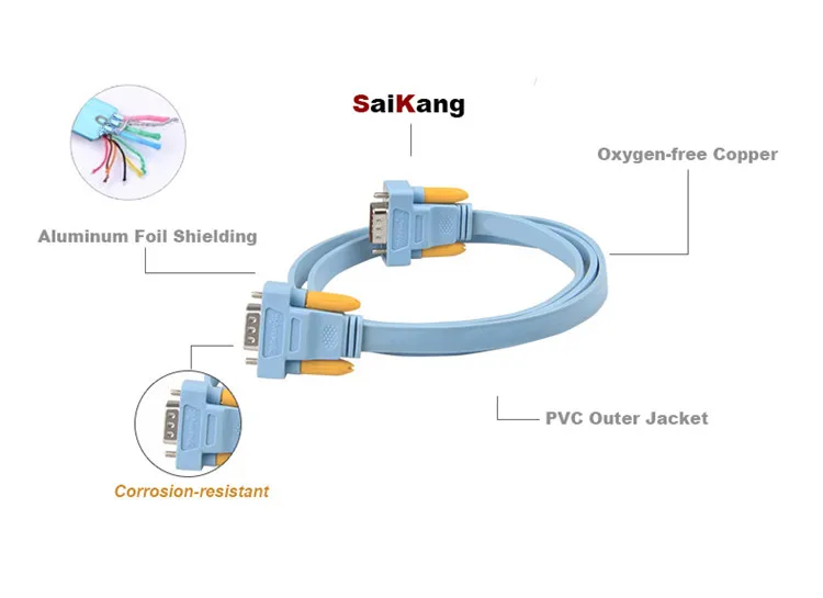 Saikang VGA Cable Male to Male HD 15P Copper Blue Monitor 0.3m 0.5m 5m 10m 30m - ANKUX.COM