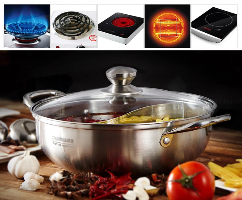 Stainless Steel 304 Shabu Shabu Hot Pot Pot With Divider For