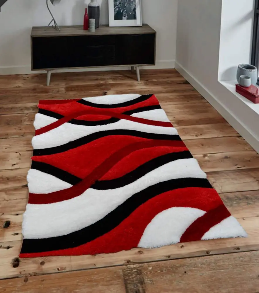 Red Black White New Livingroom Polyester 3d Shaggy Rug Buy