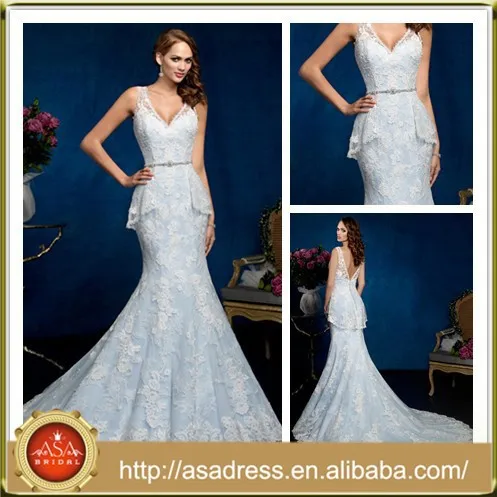 Kc1009 Latest Vintage Sweetheart Bridal Gown Low Back Light Blue