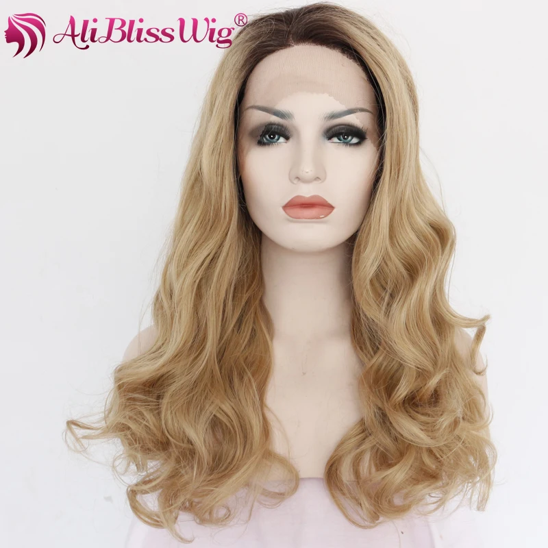 Ali Bliss Wig 22 Inches 2 Tone Color Dark Roots Top Blonde Wavy