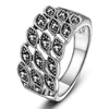 Fashion 925 Oxidized Silver Jewellery Ring Thailand Black Marcasite Ring