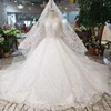 HTL198 ball gown like white wedding dresses with wedding veil illusion o-neck wedding gown with train 2019 new fashion design