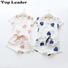 Top Leader Casual Kids Clothing Baby Girls Clothes Sets Summer Heart Printed Girl Tops Shirt + Shorts Suits Children's Clothing