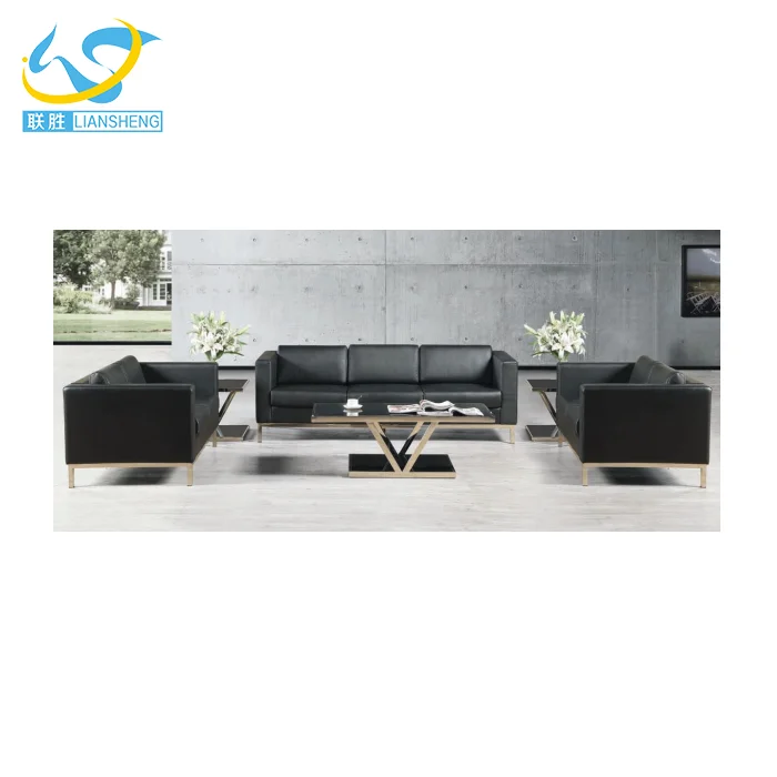 Moder Büro Classic Schwarz Luxus Sofa Setzt Modernes Sofa Leder mit Chromstahl
