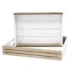 Blu Monaco Wooden Serving Tray Coffee Drip Tray 2 Piece Set with Carrying Handles Country Rustic White Washed and Natural Wood