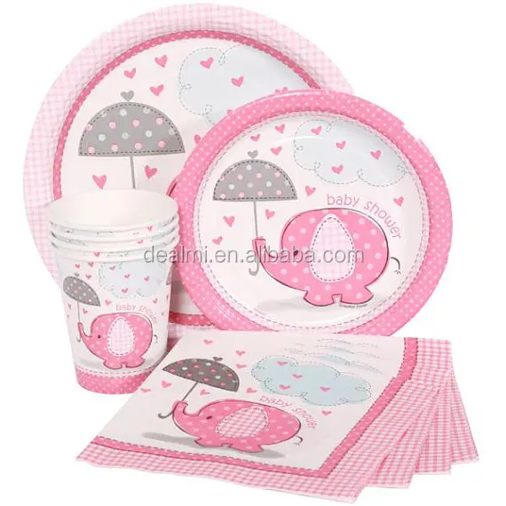 wholesale baby shower 40 pc set patchwork pink blue elephant