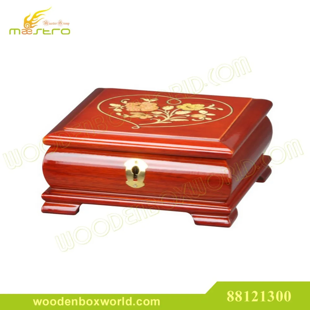 88121300-Glossy Lacquer Wooden Jewelry Music Box with Lock