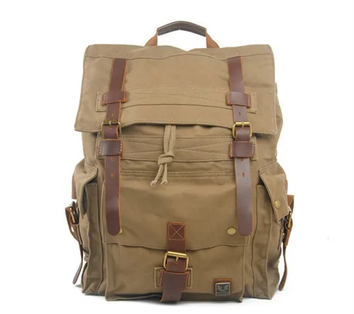 2015 New Canvas Bag fashion vintage backpack leisure travel backpack big bag canvas & genuine leather unisex free shipping