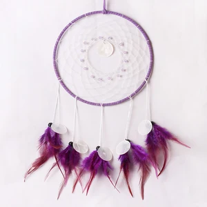 purple dream catcher feather and shell decoration home decor