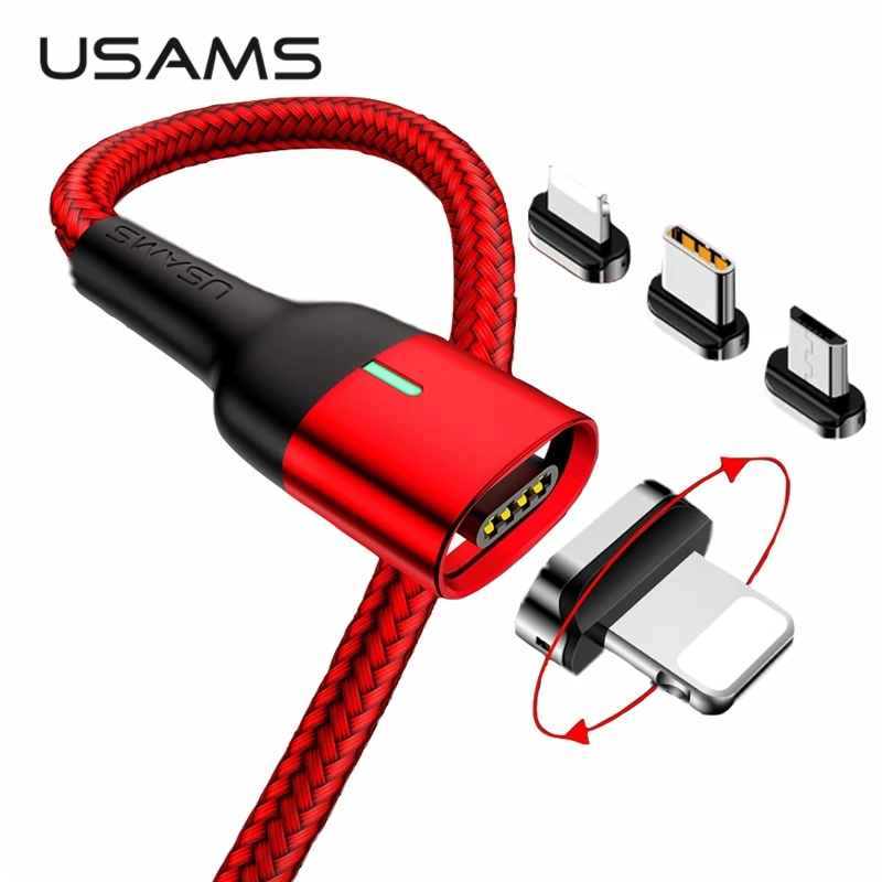 

Magnetic Cable for iPhone Android USAMS 3A Fast Charging Magnet Micro USB Type C Cable Magnet Charger Data Sync, Tarnish;red;gray