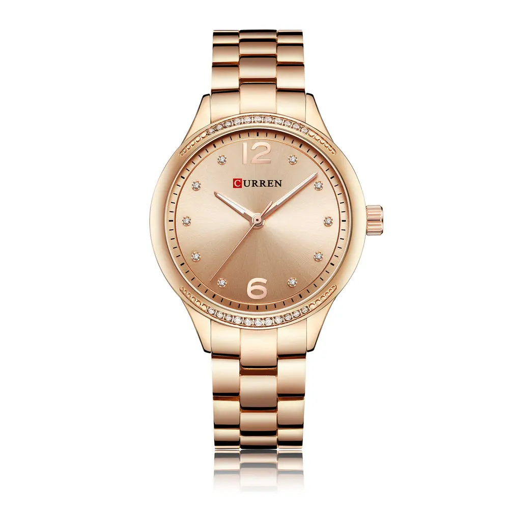 

Curren 9003 Analog Quartz Woman Fashion Watch with Stainless Steel Material New 2019 Alloy Japan Round Water Resistant Buckle, As picture