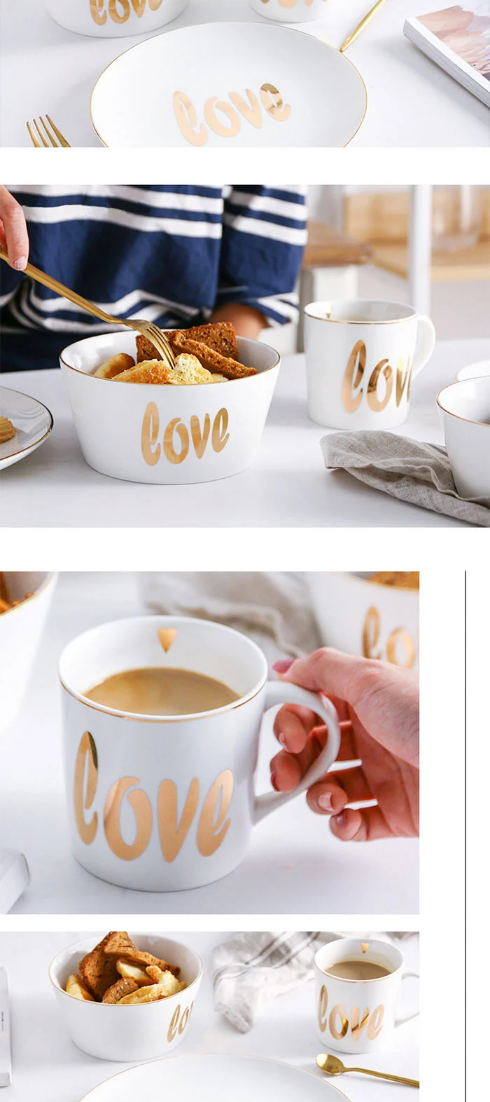 Złoty czas Kreatywne złote ceramiczne zastawa stołowa chińska i zachodnia talerz posiłków kubek śniadaniowy talerz miski 20