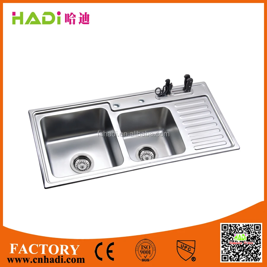 market double bowl stainless steel <strong>kitchen</strong> sink with drainboard