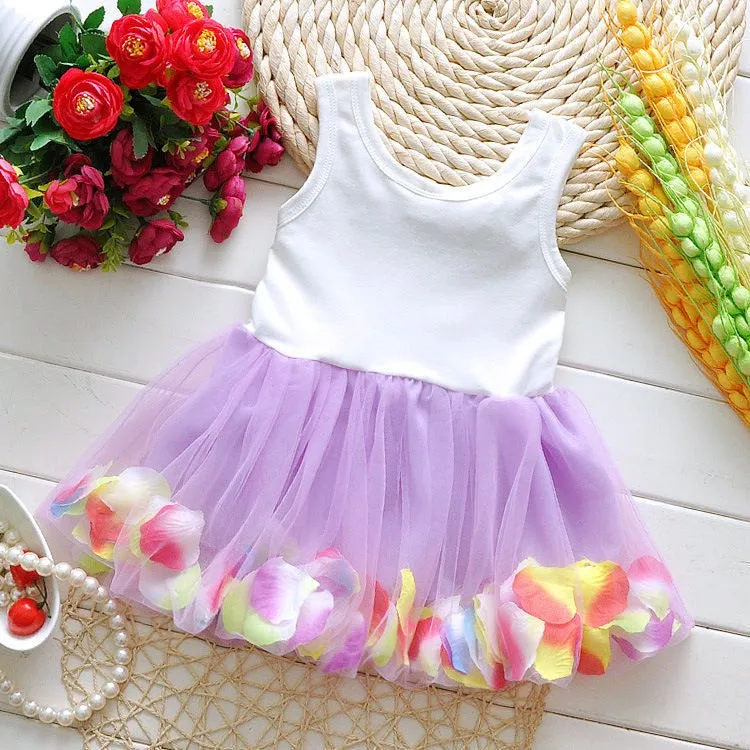 女の子ピンクローズ花びら裾ドレス女の子花服6異なる色かわいい子供服プリンセスチュチュドレスvestidosティス仕入れ・メーカー・工場
