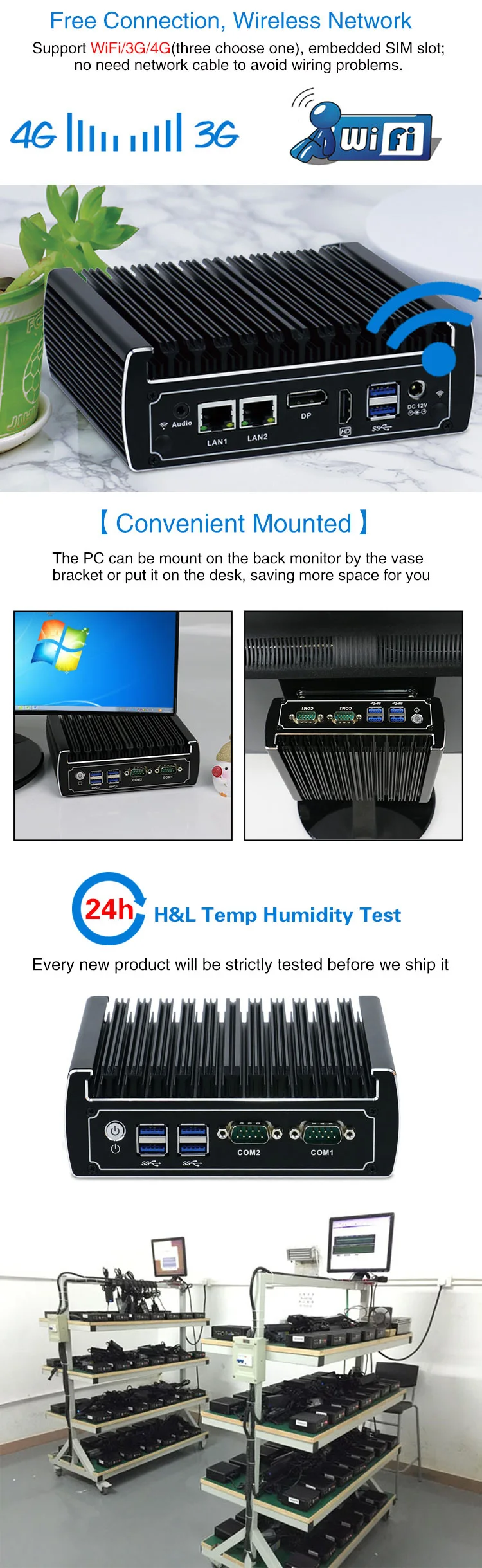 7th gen cpu kaby lake core i5 7200u processor N13 L2 mini pc with dual lan ports SIM slot support M.2 port