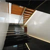 White marble step design oak wood floating stairs stairway