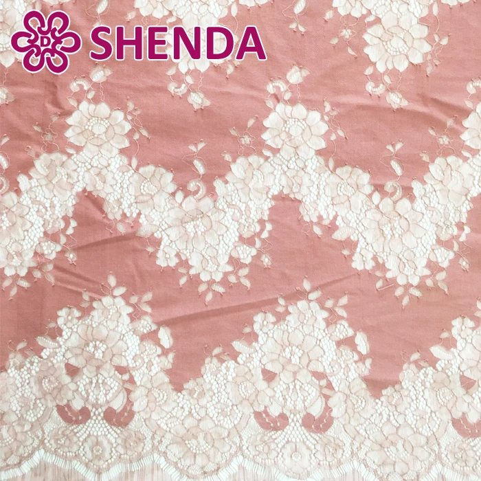 latest style cord lace fabric coral color for long dresses with