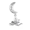 Wonderful 925 Sterling Silver Moon And Fairy Shaped Necklace Pendant With CZ
