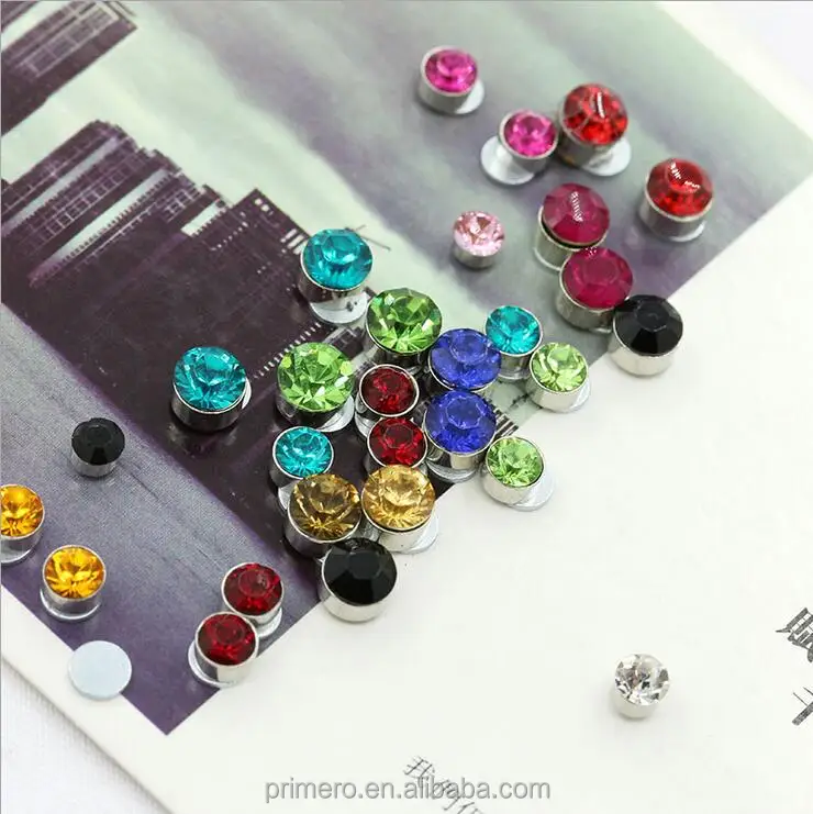 No Hole Round Crystal Magnetic Magnet Studs Earrings For Women Men