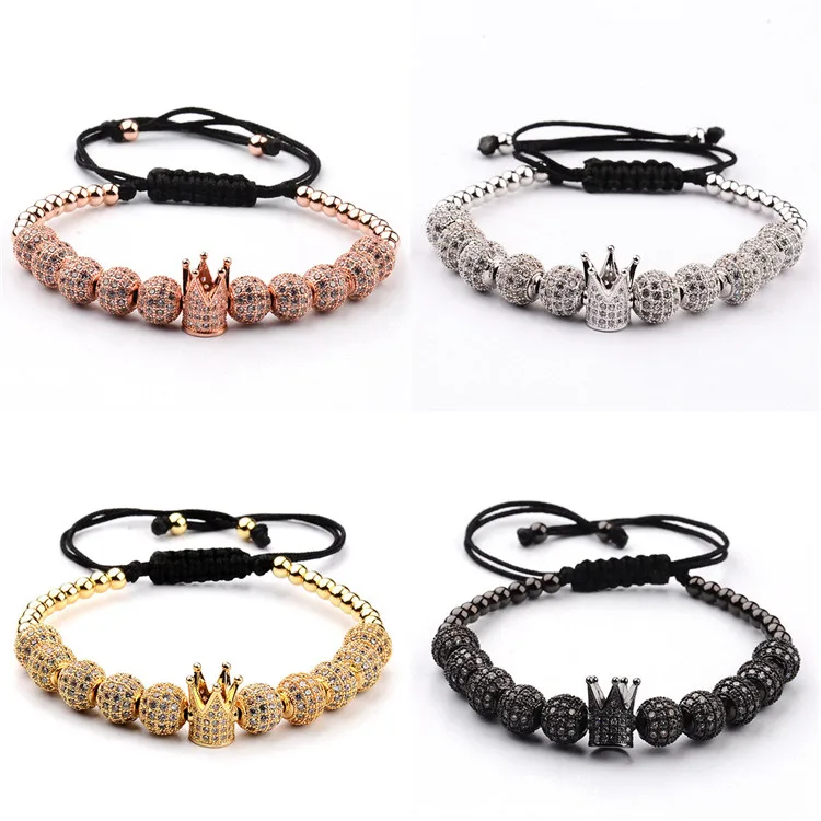 High Quality Adjustable Micro Cubic Zircon Charms Beads Bracelet Round Copper Crown Bead Zirconia Bracelet for Couples Gifts, Gold/silver/black/rose
High Quality Adjustable Micro Cubic Zircon Charms Beads Bracelet Round Copper Crown Bead Zirconia Bracelet for Couples Gifts, Gold/silver/black/rose
