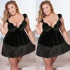 Sexy Deep V Plus Size Big Girl lace halter sexy lingerie dress Lace Babydoll With G-String Half Transparent Nightwear Pajamas