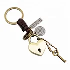 UBEAUTY Leather cord alloy heart lock keychain Lover Holiday Gifts Car Keyring Key Chain For Women Men metal trinkets