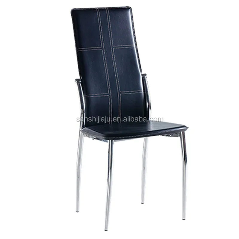 Modern cheap price high back powder coated finishing frame PVC leather dining chairs