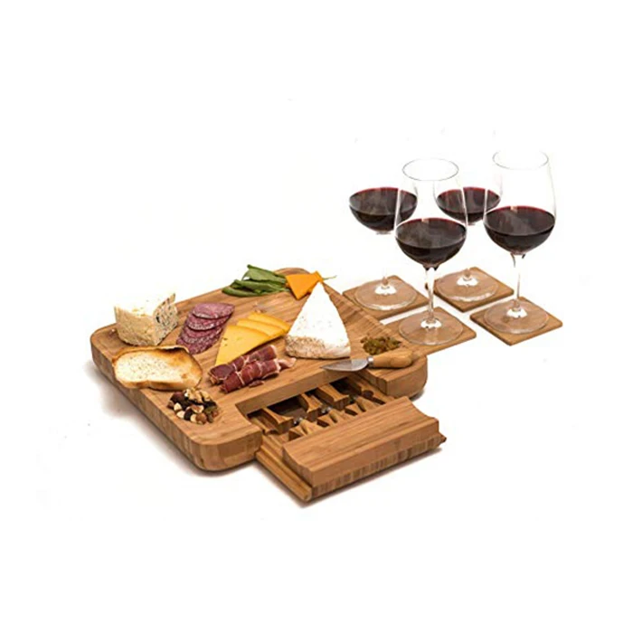 

Fancy House Warming Gift Bamboo Cheese Board with Cutlery Set, Customized