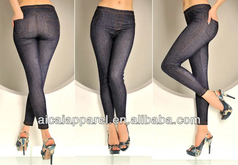 Wholesale Fashion Blue Jeans Look Like Leggings With Real Pocket Denim