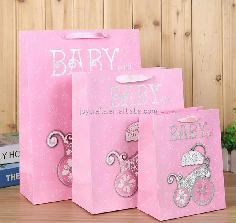 baby shower gift girl pink luxurious carriage paper bag