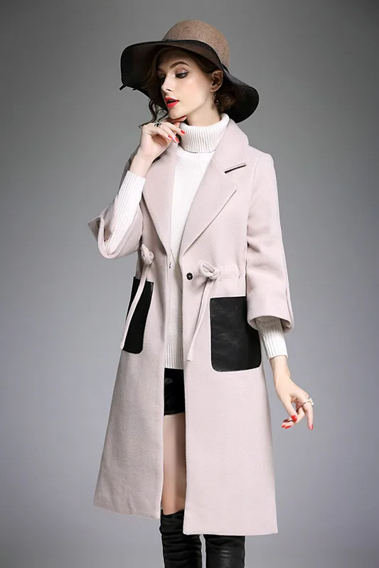 women woolen PU Pocket patchwork coat 18_