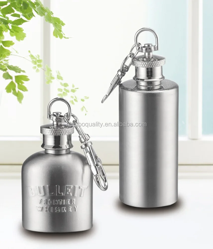 1oz mini stainless steel portable wine hip flask with key chain