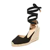 2019 Latest Design Classic Style Bandage Steel Toe Platform Heeled Two Strap Sandal for Ladies Girls Summer Shoes
