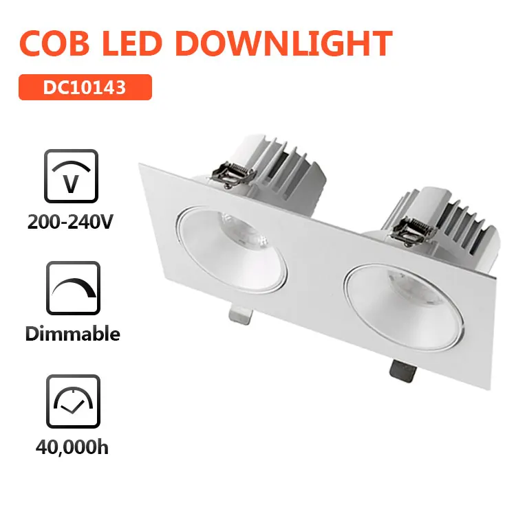 Led recessed down lighting AC200-240V square 2*20 led cob downlight
