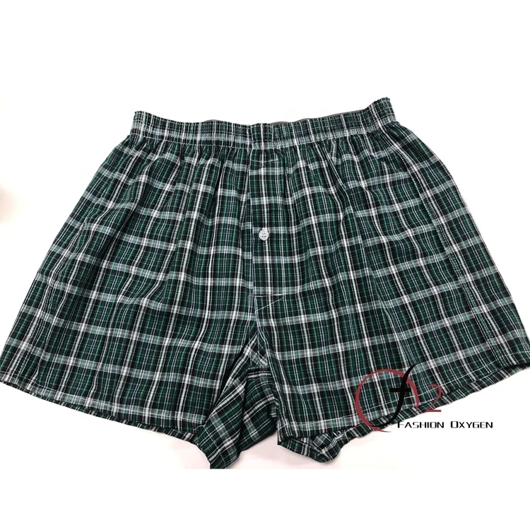 Custom old fashion high waist boxer button fly boxers mens relaxed underwear leisure wear old man plaid woven underwear  (3).jpg