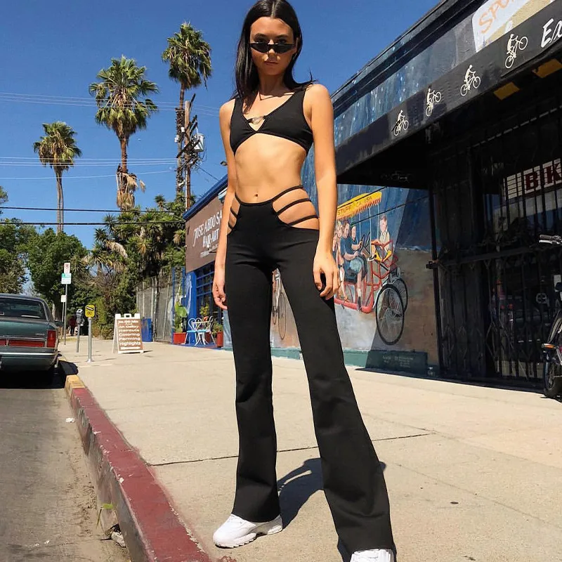 2021 Women Black Sexy Cut Out Holes Pants Slim Fitness Sweat Pants Flare Hollow Out Trousers Streetwear Capris Pant, As the pictures show
2021 Women Black Sexy Cut Out Holes Pants Slim Fitness Sweat Pants Flare Hollow Out Trousers Streetwear Capris Pant, As the pictures show