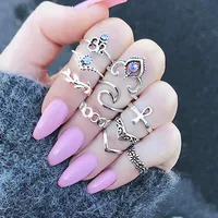 

10Pc/set Bohemia Gold Silver Color Midi Rings Set Antique Boho Vintage Jewelry Purple Crystal Knuckle Ring For Women Punk