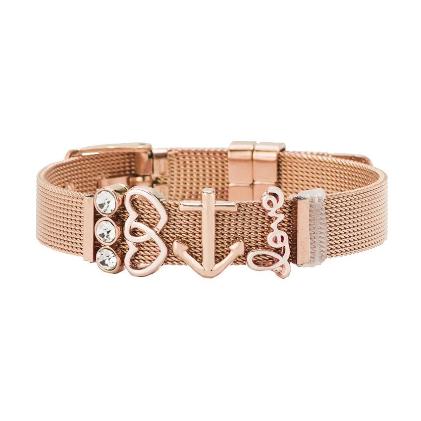 Hot Sale Double Heart Anchor Love Letter Slide Keeper Loop Bracelet Stainless Steel Buckle Mesh Wristband Bracelet, As picture
Hot Sale Double Heart Anchor Love Letter Slide Keeper Loop Bracelet Stainless Steel Buckle Mesh Wristband Bracelet, As picture
